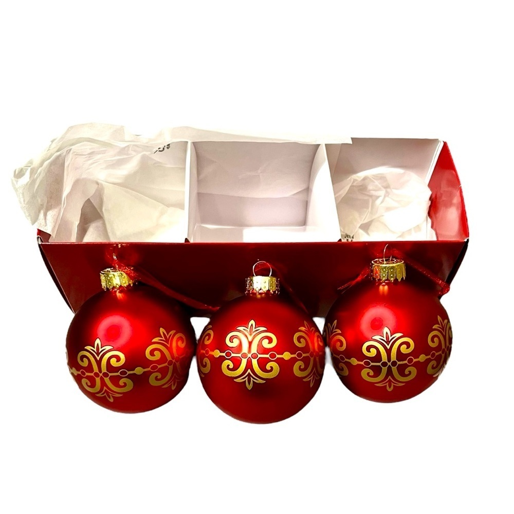 IKEA Vinterfent Glass Christmas Ornaments Set of 3 Red/Gold
